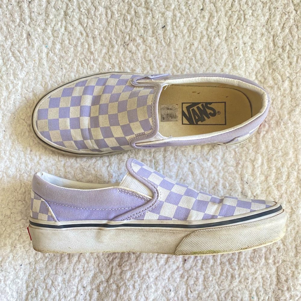 Light Purple Checkered Slip On Vans